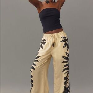 Floral Black and Cream Wide-Leg Pants